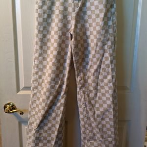 Women's RSQ All Over Checkered Print Tan & White Jeans Size 28 Preowned